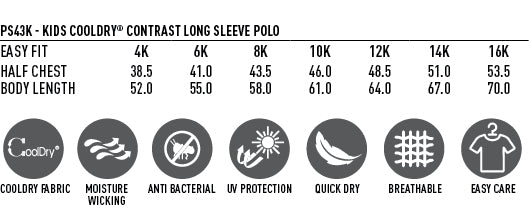 Kids Iconic Raglan LS Polo size chart