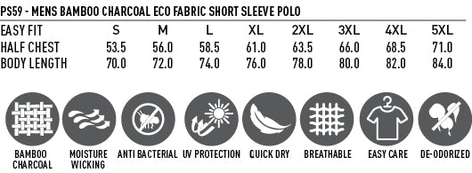 Breathable Bamboo Charcoal Polo size chart