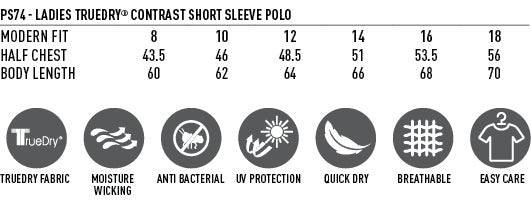 Ladies Teammate Polo size chart
