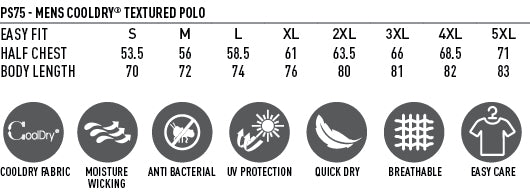Icon CoolDry Textured Polo size chart
