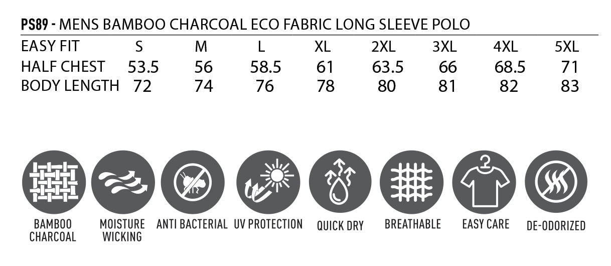 Bamboo LS Polo size chart