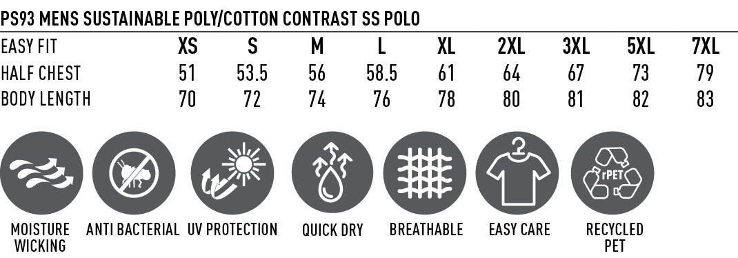 Sustainable Contrast Polo size chart