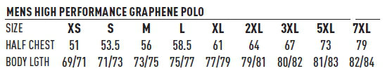 Marc Blu Graphene Polo size chart