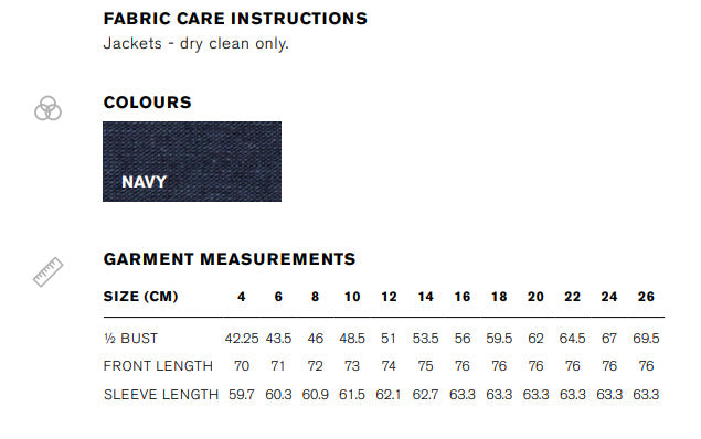 Womens Arden Blazer size chart