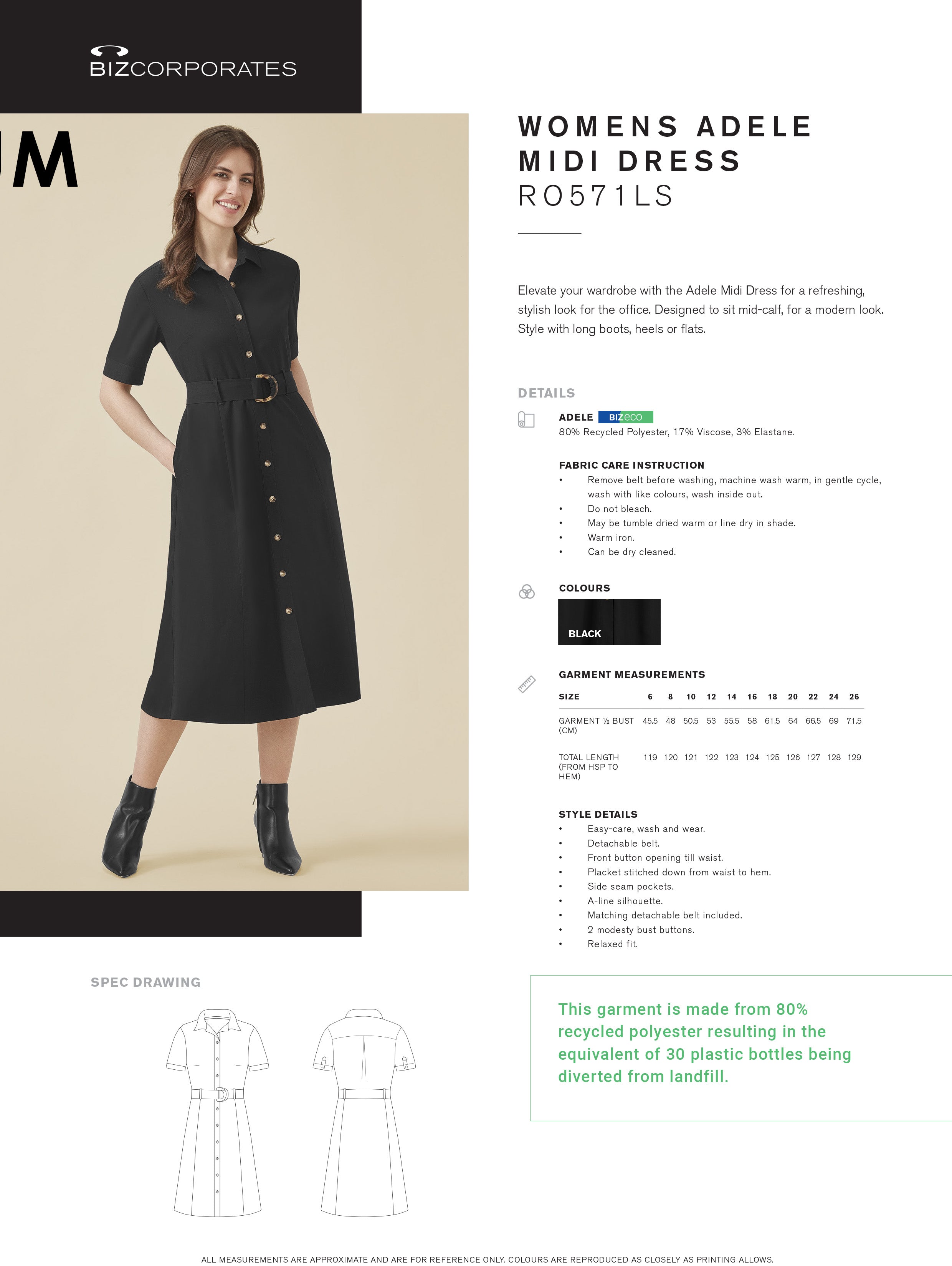 Womens Adele Midi Dress size chart