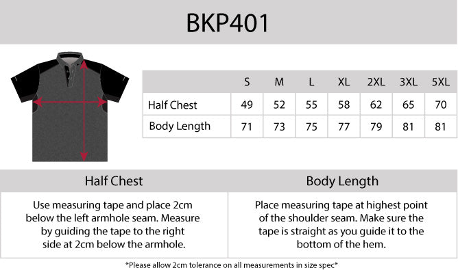 Soft Touch Shoulder Polo size chart