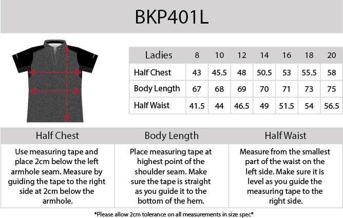 Ladies Soft Touch Shoulder Polo size chart