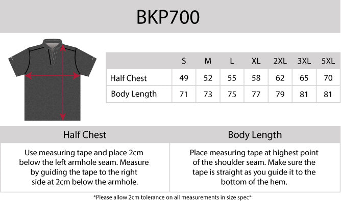 Soft Touch Polo size chart