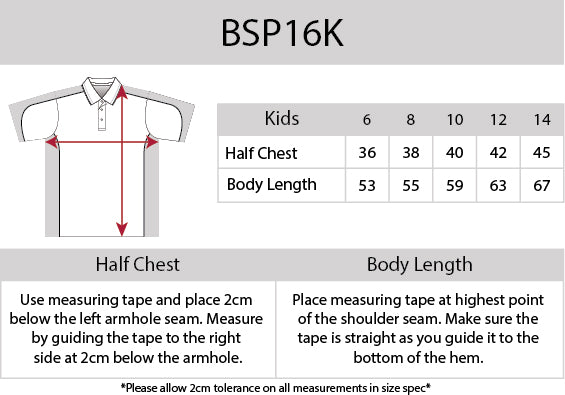 Kids Auburn Polo size chart