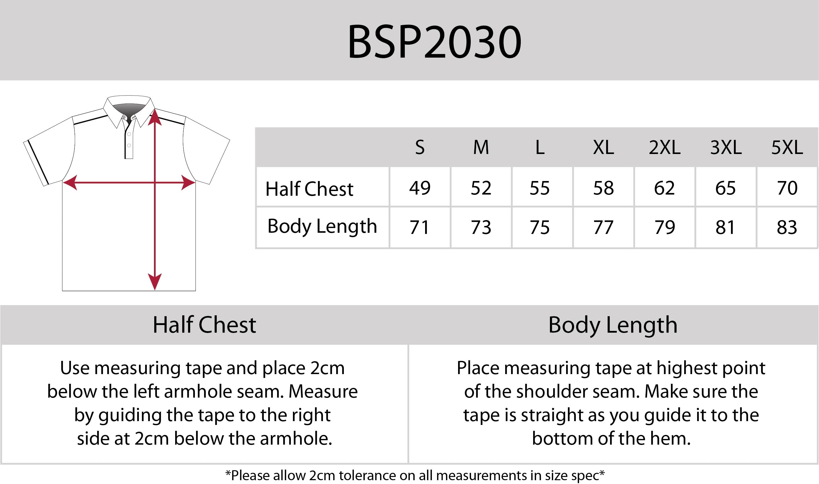 Campbell Polo size chart