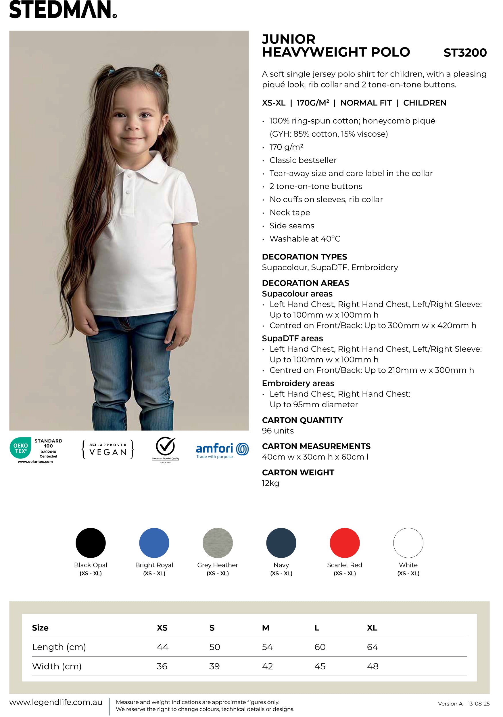 Junior Heavyweight Polo size chart