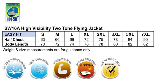 HiVis Taped Bomber Jacket size chart