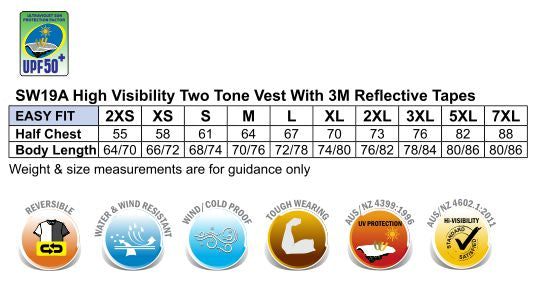 Safety Reflective Reversible Vest size chart