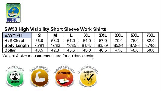 AIW HiVis Cotton Work Shirt size chart