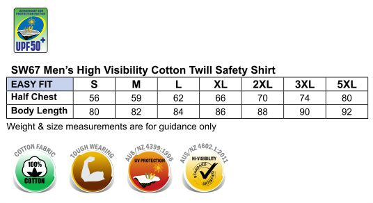 AIW Easy Breeze Safety Shirt size chart