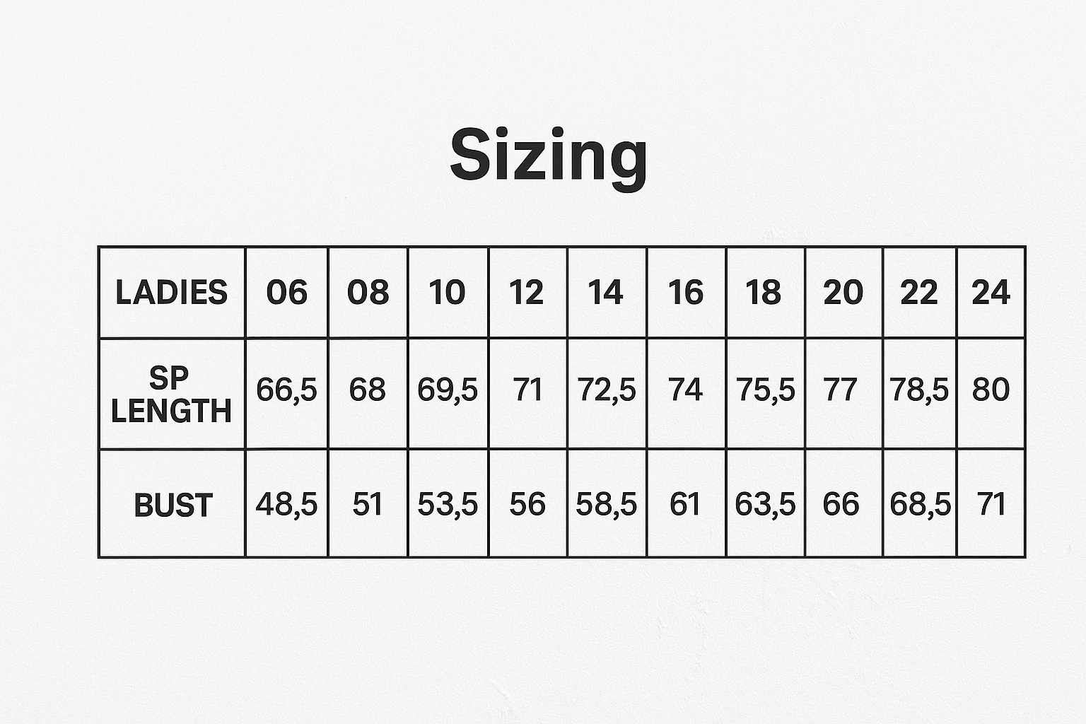 Bobbin Ladies Contrast Scrubs Top size chart