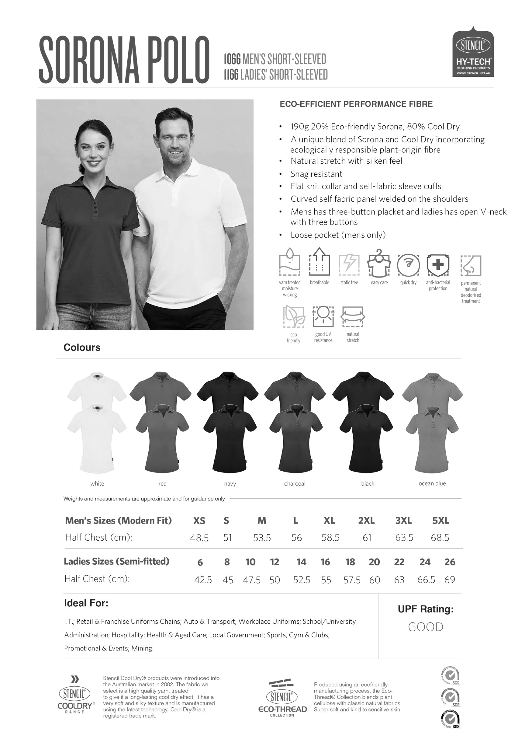 Sorona SS Polo size chart