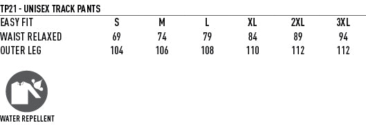 Iconic Track Pant size chart