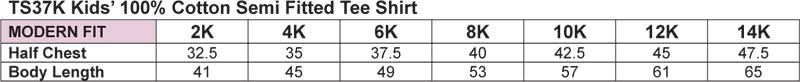Youth Savvy Tee size chart