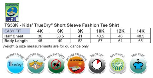 Kids Legend Tee size chart