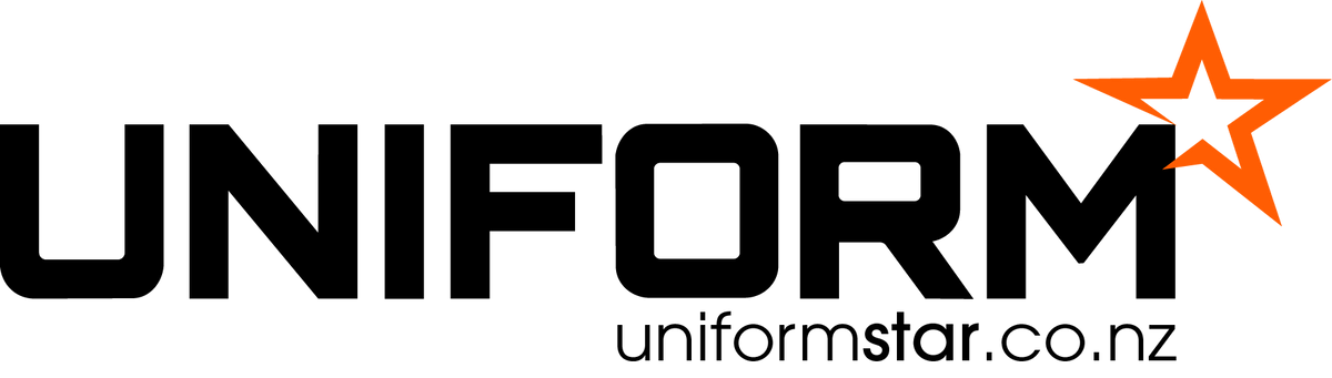 The logo for Uniform Star New Zealand features the word 'UNIFORM' in bold black letters, an orange star graphic on the top right, and the website 'uniformstar.co.