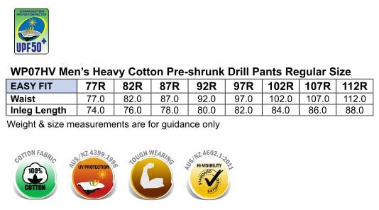 Eldarin 3M Taped Drill STOUT Pants size chart