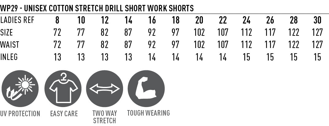 Planett Cotton Stretch Cuffed Short size chart