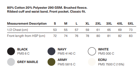 Goodmates Raglan Hoodie size chart
