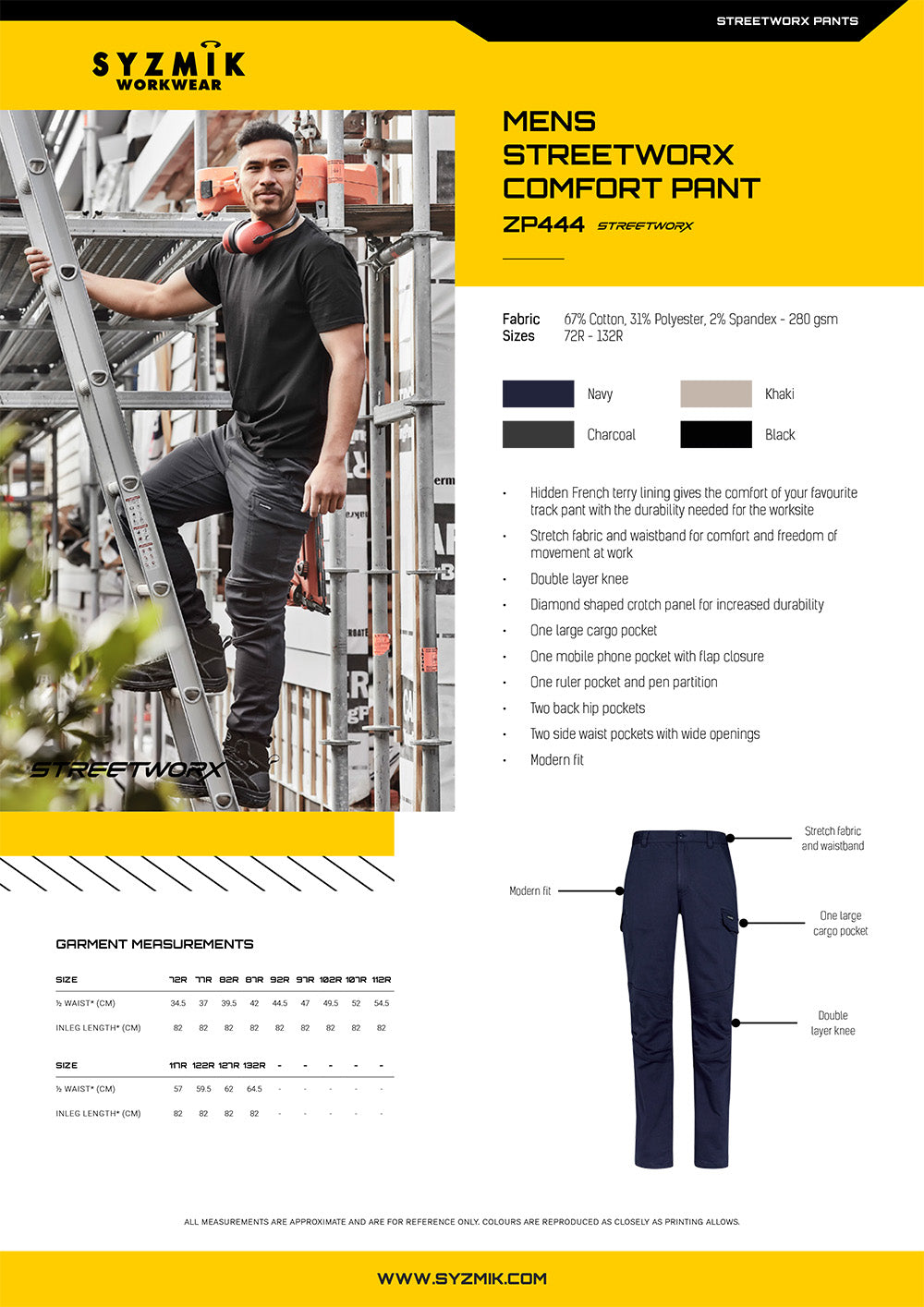 Syzmic Streetworx Comfort Pant size chart