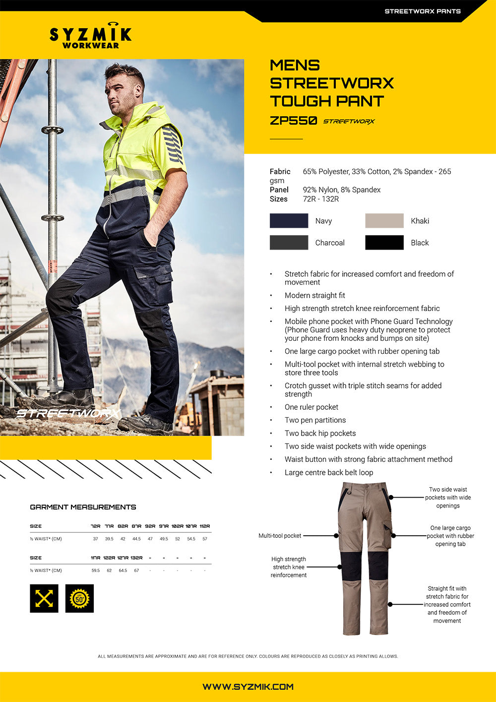 Syzmic Streetworx Tough Pant size chart