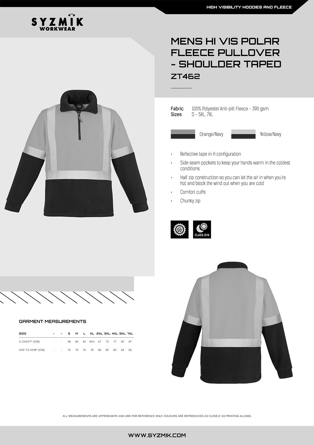 Syzmik Day/Night Fleece Jumper Shoulder size chart