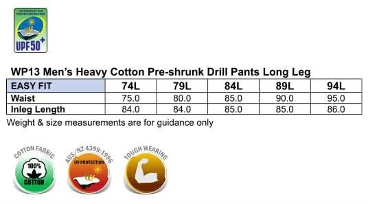 AIW Heavy Cotton Pre-Shrunk Drill Pants size chart