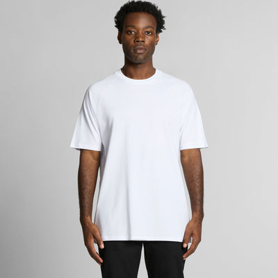 White crew neck t-shirt with short sleeves and a relaxed fit.