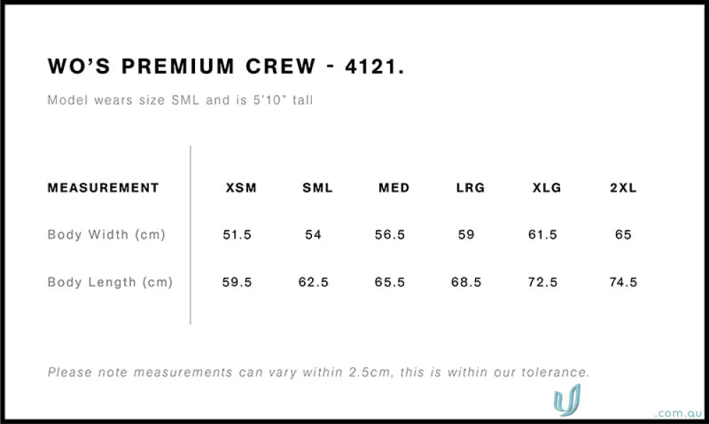 AS Women's Premium Crew size chart