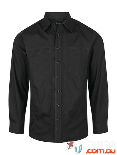 Black long-sleeved Aston LS Shirt for modern work uniforms with a sleek cut