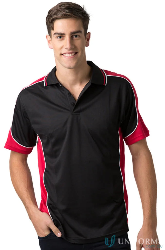 Black and red Auburn Polo shirt with moisture management, digital transfer, sewn-on pocket