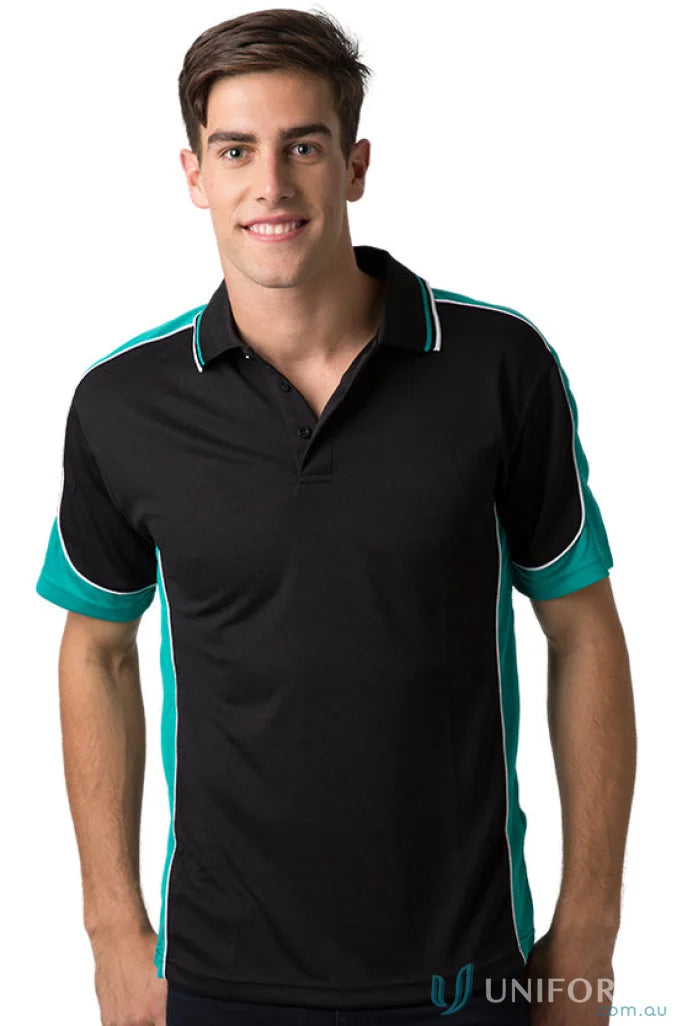Auburn Polo with moisture management, sewn-on pocket and teal accents