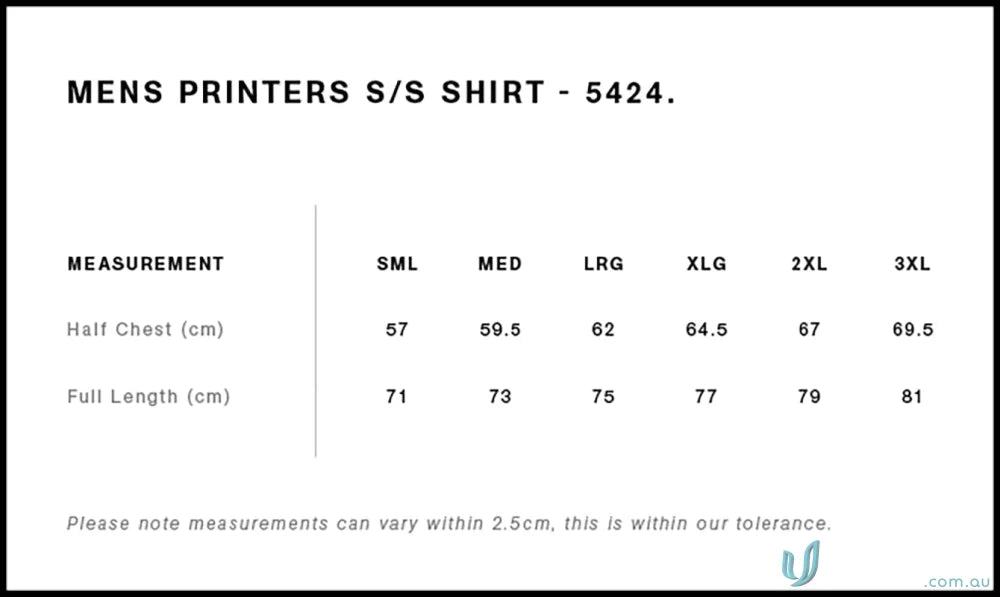 Barbers Shirt size chart