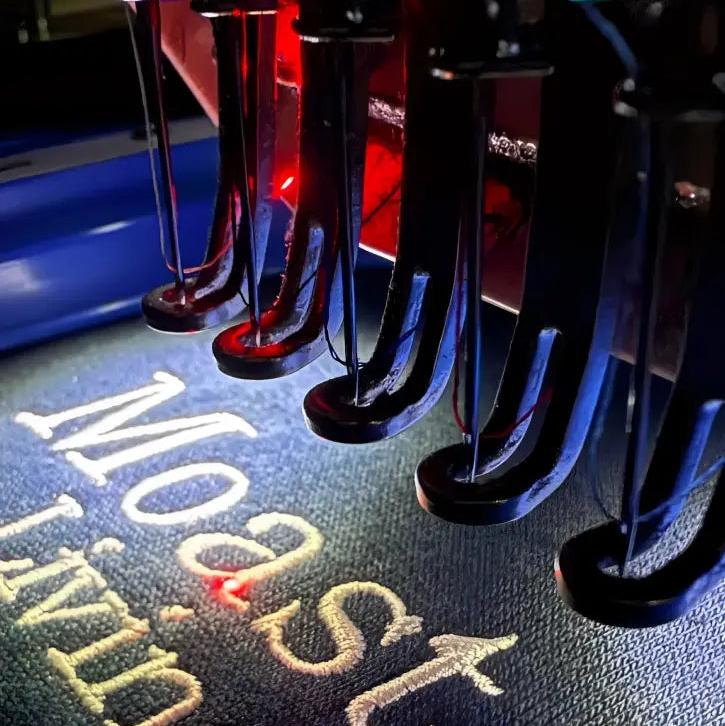 New Embroidery Setup with 3D printer red laser and black nozzles