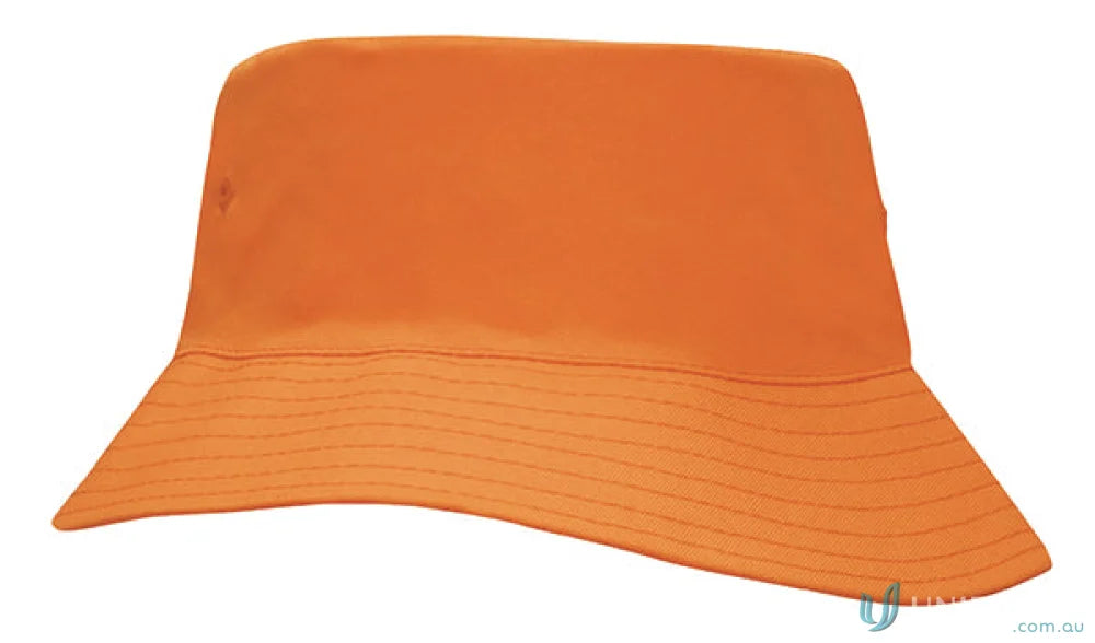 Orange cotton bucket hat perfect for kids’ workwear and uniforms, check our faq link