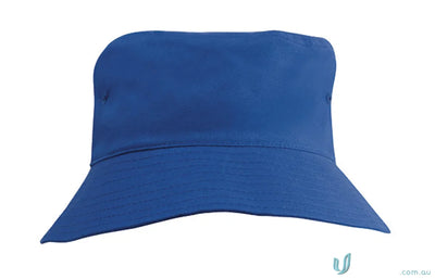 Blue bucket hat for kids made from breathable poly twill, perfect for uniforms or workwear