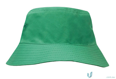 Green cotton bucket hat from Breathable Poly Twill Kids Bucket Hat, perfect for uniforms or casual wear