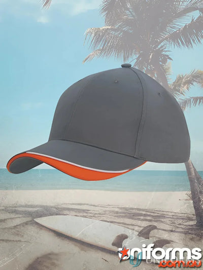 Gray baseball cap with orange trim from Brushed Heavy Cotton high stock range