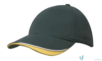 Green baseball cap with yellow brim in brushed heavy sports cotton with contour trim
