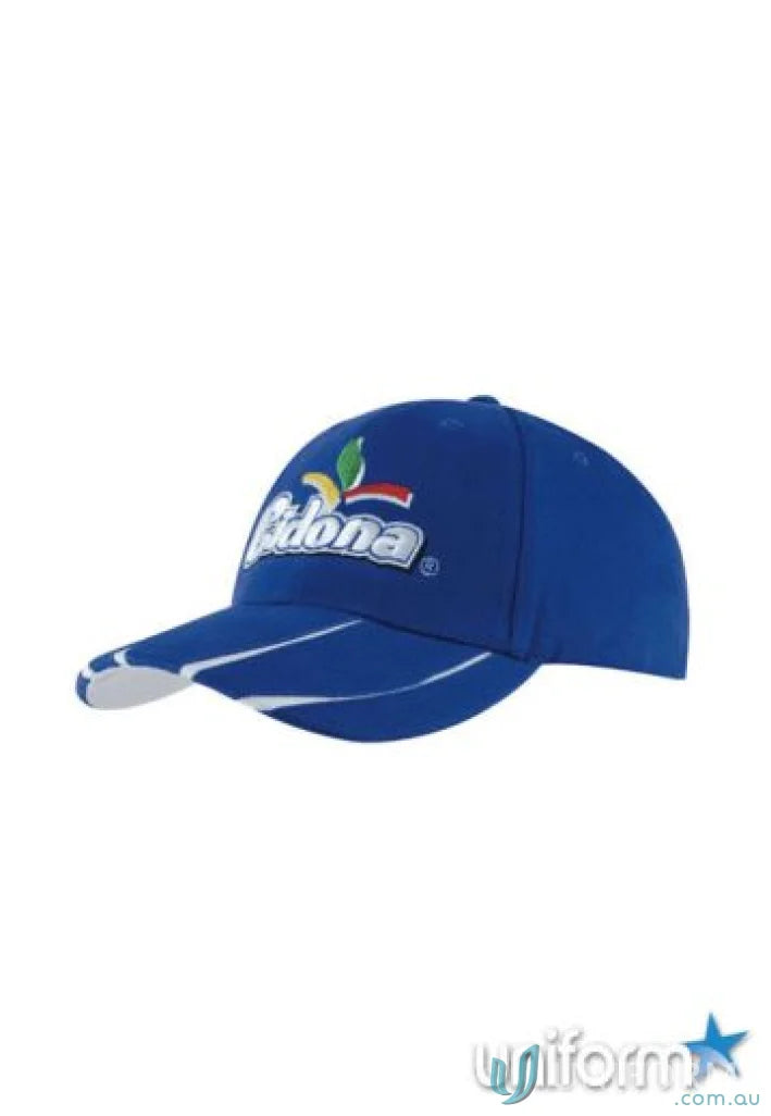 Royal blue baseball cap made of brushed heavy cotton with white-striped bill