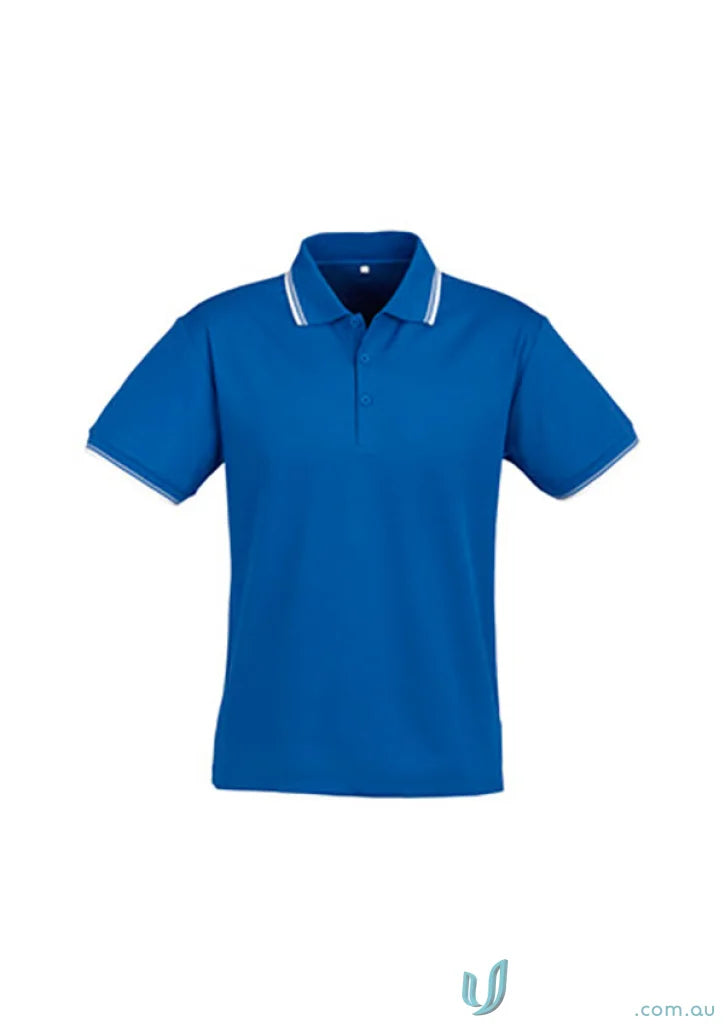 Blue cambridge short sleeve polo shirt with white trim from Biz Collection Mens P227MS
