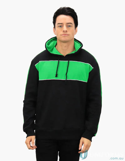 Chesty Hoodie with black and green chest panel made from soft anti-pill fleece for uniforms