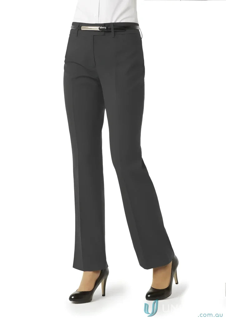Womens gray classic flat front tailored pant with belt from BS29320 Biz Collection