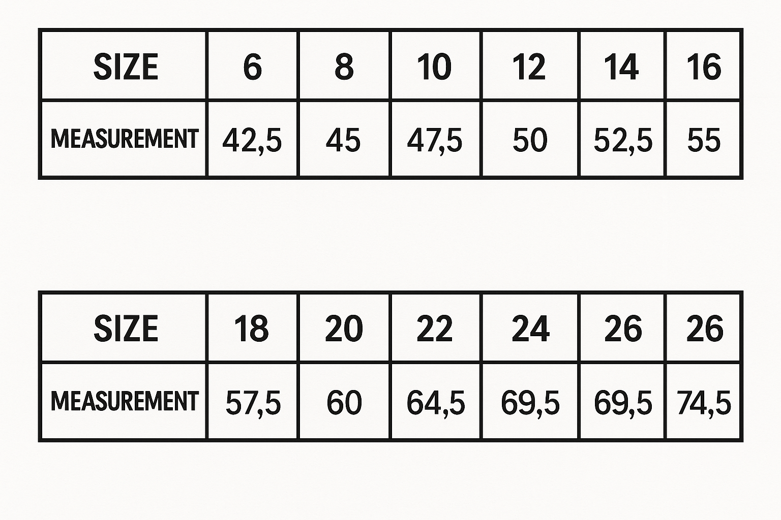 Double Bay Lady Polos size chart