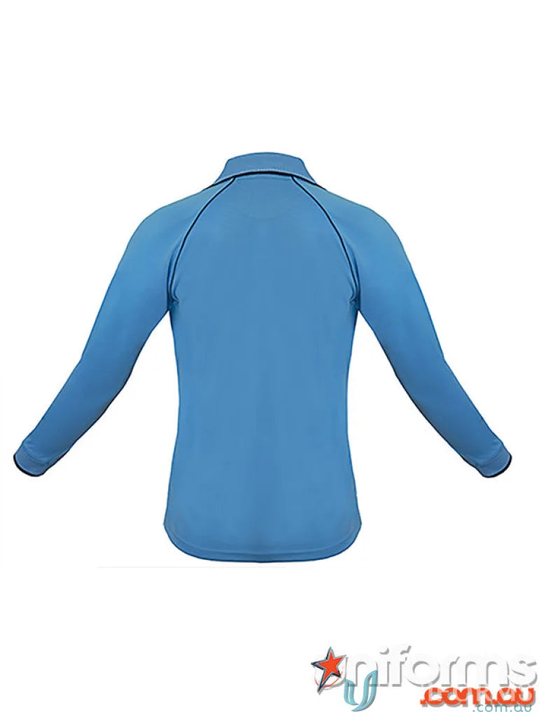 Light blue Cool Dry LS Polo shirt with contrast trim, yarn treated for comfort